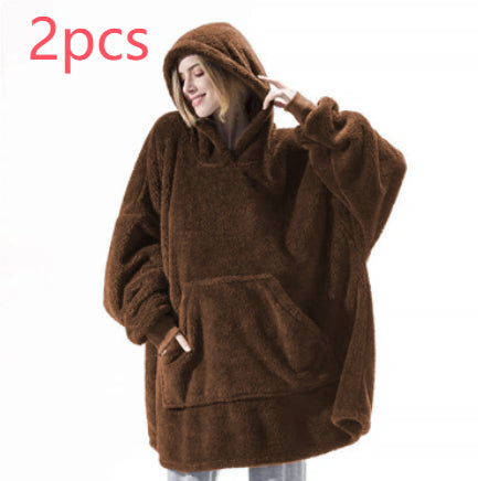 Hoodie Sweatshirt With Big Pocket Tops Sweater Comfortable Loose Double-Sided Fleece Thicker Wearable Blanket - Opxy Luxe