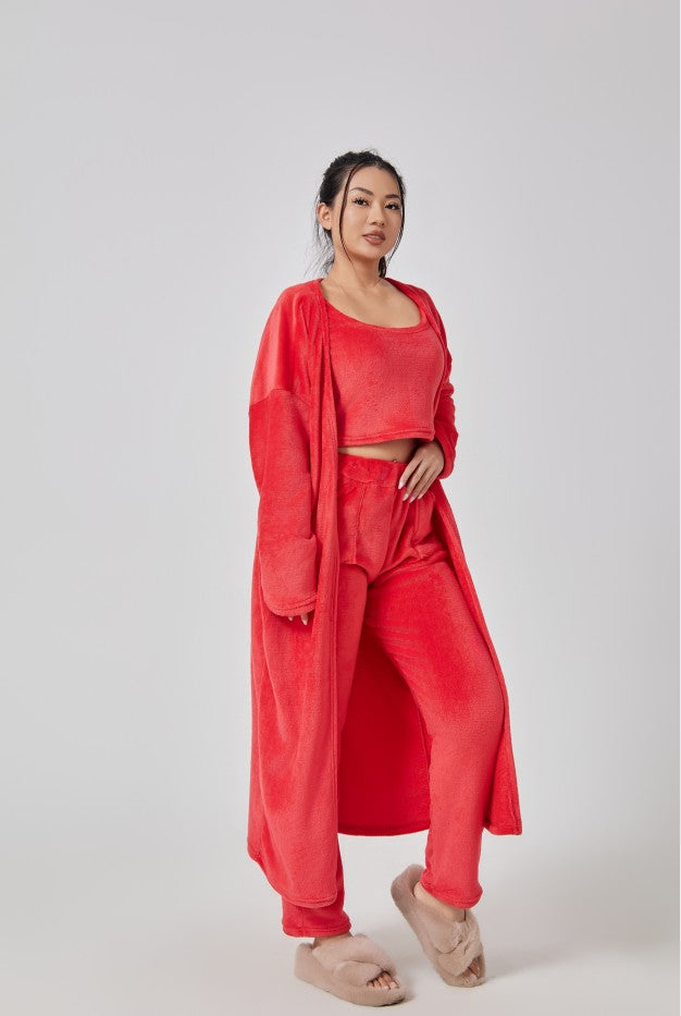 Cozy Pajama Set, 3 Piece Lounge Set, Cute Loungewear, Warm Suit Sets, Matching Set, Lounge Set, 3 Piece Pant Sets, Women Winter Dress - Opxy Luxe