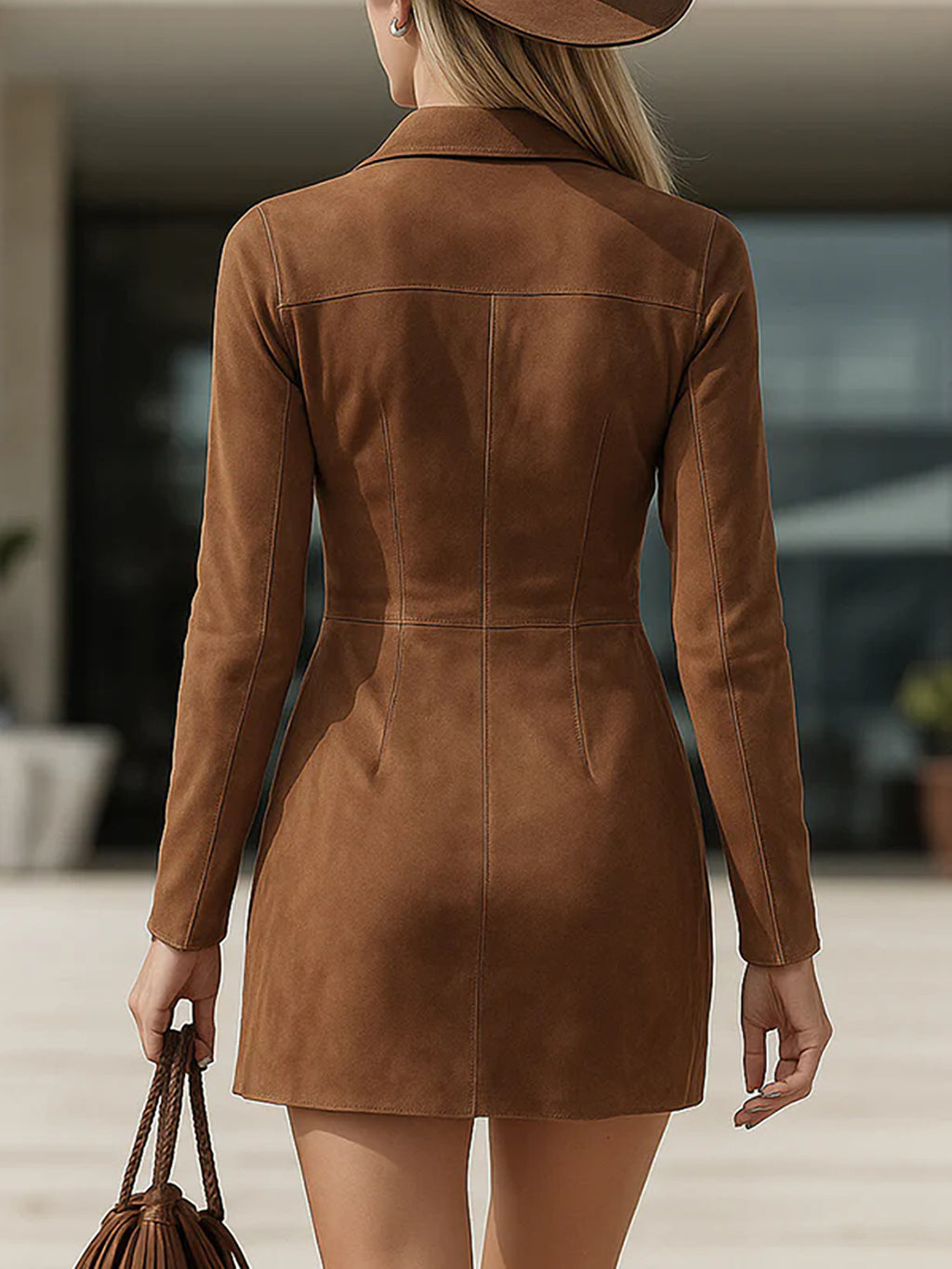 Womens Fashionable Casual Long-Sleeve Dress With Tassels Long Sleeve Suede Fringe Slim Fit Dress Western Cowboy Style Midi Length Dresses - Opxy Luxe
