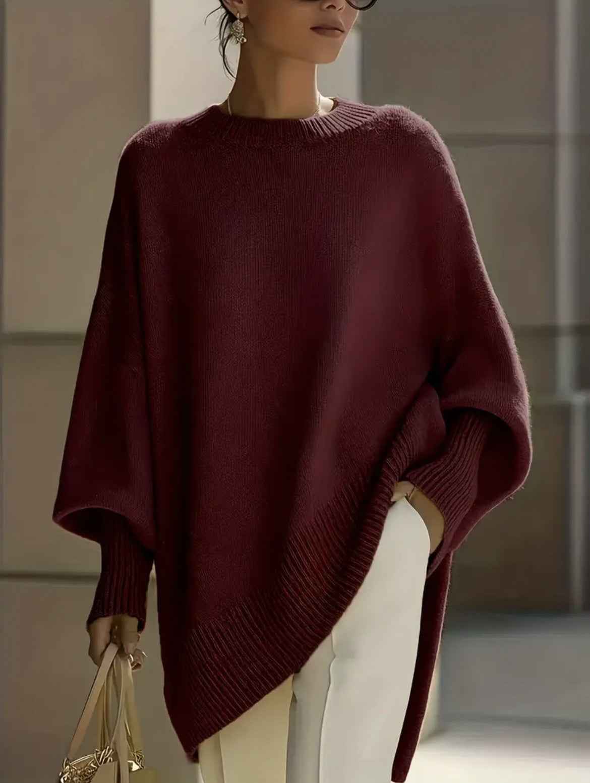 Women's Thick Knitted Pullover Sweater Loose Fit Round Neck Casual All-Match Top For Autumn Winter