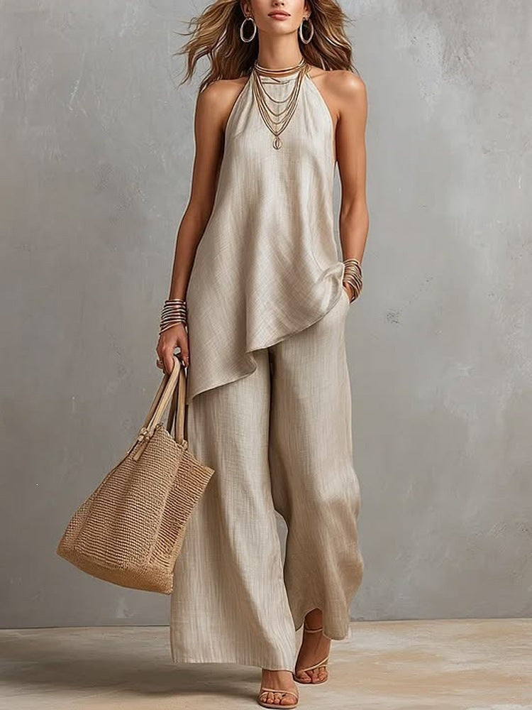Sleeveless Suits Casual Crew Neck Vest And Long Pants Set Two Piece Lounge Outfit For Women - Opxy Luxe