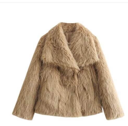 Winter Plush Coat Fashion Warm Thicken Fluffy Lapel Jacket Outwear Casual Long Sleeve Tops Womens Clothing - Opxy Luxe