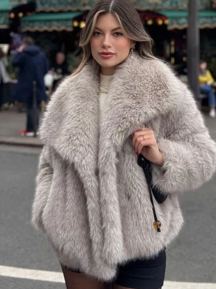 Winter Plush Coat Fashion Warm Thicken Fluffy Lapel Jacket Outwear Casual Long Sleeve Tops Womens Clothing - Opxy Luxe
