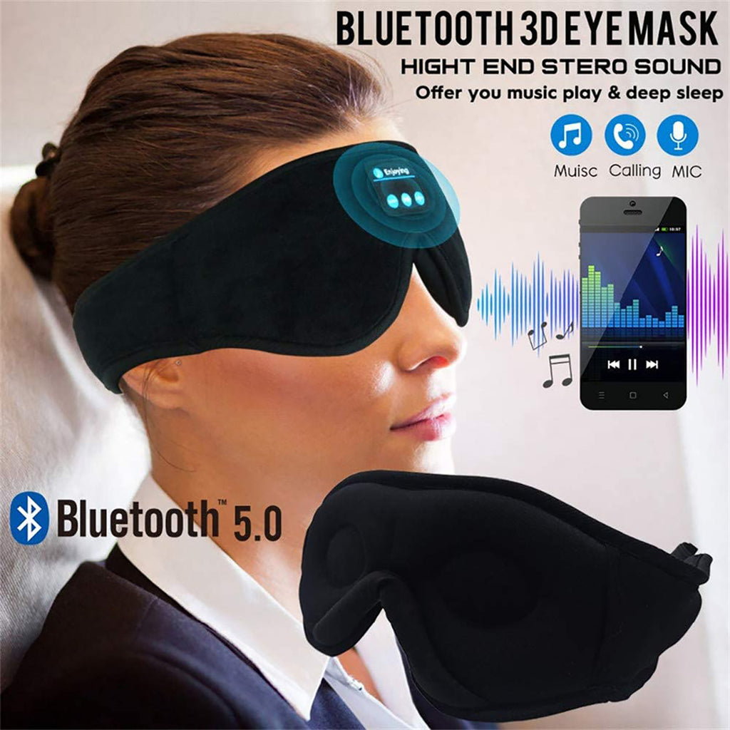 Wireless Bluetooth Stereo Music Eye Mask - Blackout Sleep Mask with Built-in Speakers for Side Sleepers Travel Relaxation - Opxy Luxe