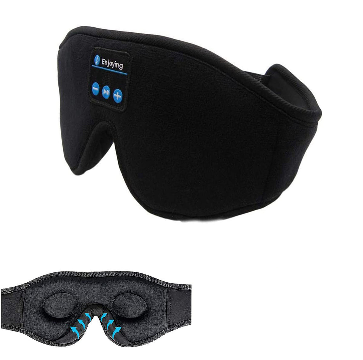 Wireless Bluetooth Stereo Music Eye Mask - Blackout Sleep Mask with Built-in Speakers for Side Sleepers Travel Relaxation - Opxy Luxe