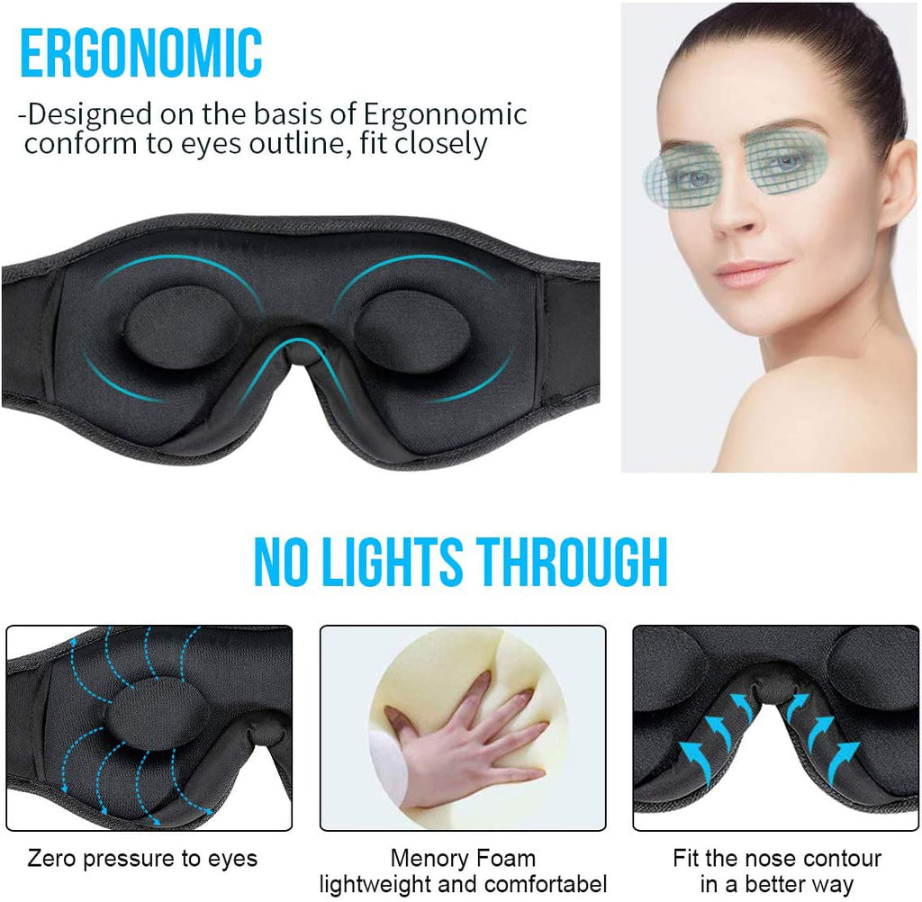 Wireless Bluetooth Stereo Music Eye Mask - Blackout Sleep Mask with Built-in Speakers for Side Sleepers Travel Relaxation - Opxy Luxe