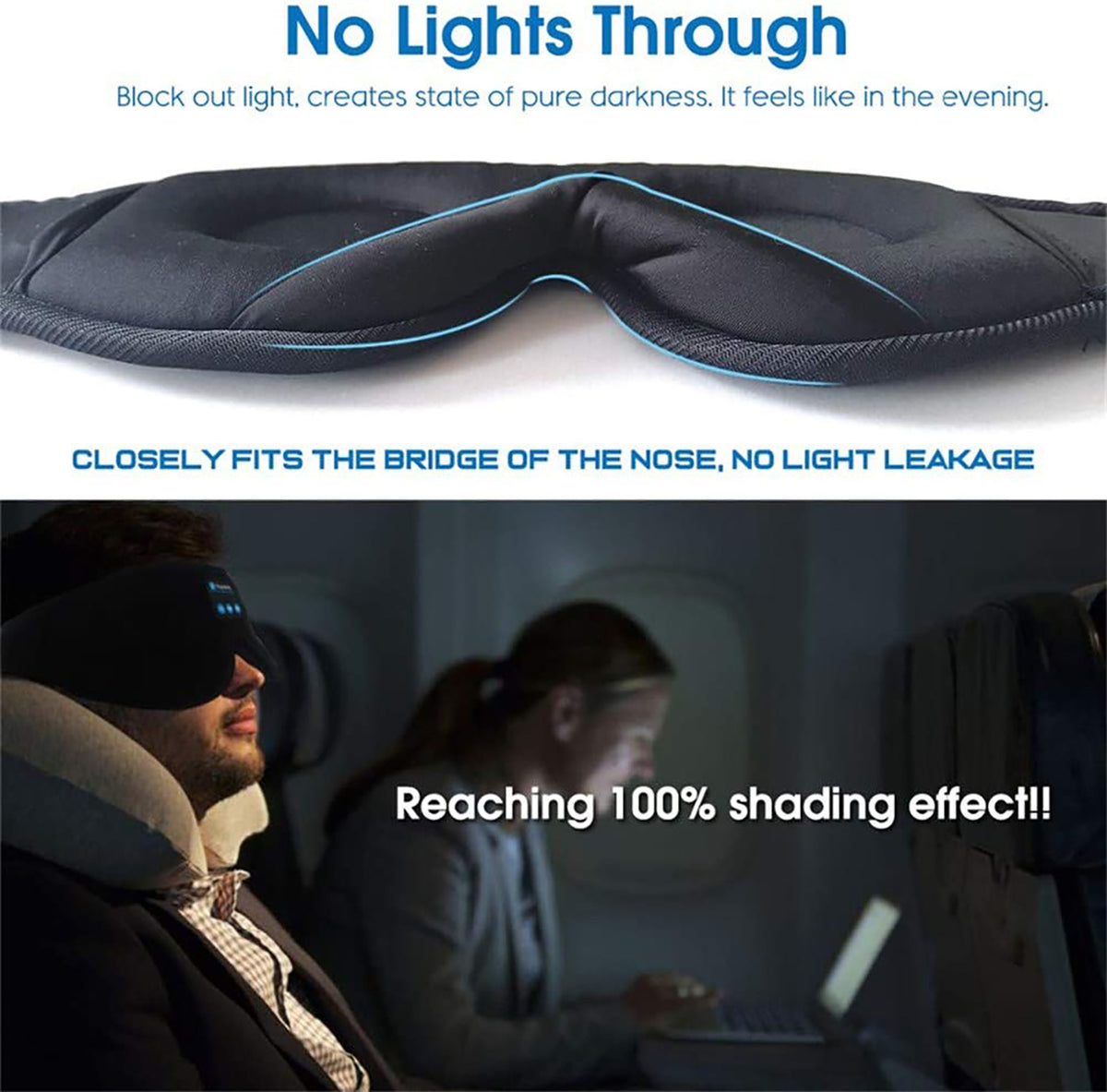 Wireless Bluetooth Stereo Music Eye Mask - Blackout Sleep Mask with Built-in Speakers for Side Sleepers Travel Relaxation - Opxy Luxe
