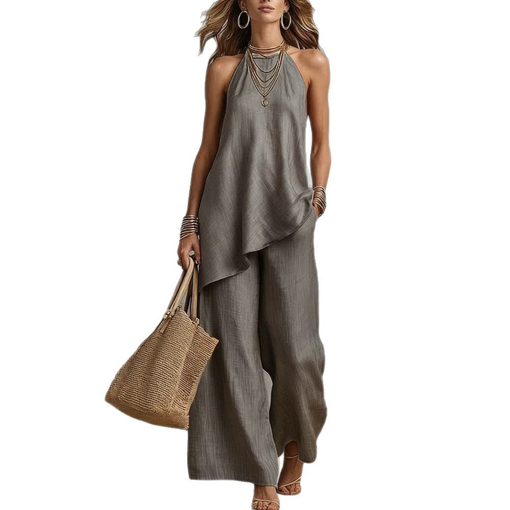 Sleeveless Suits Casual Crew Neck Vest And Long Pants Set Two Piece Lounge Outfit For Women - Opxy Luxe