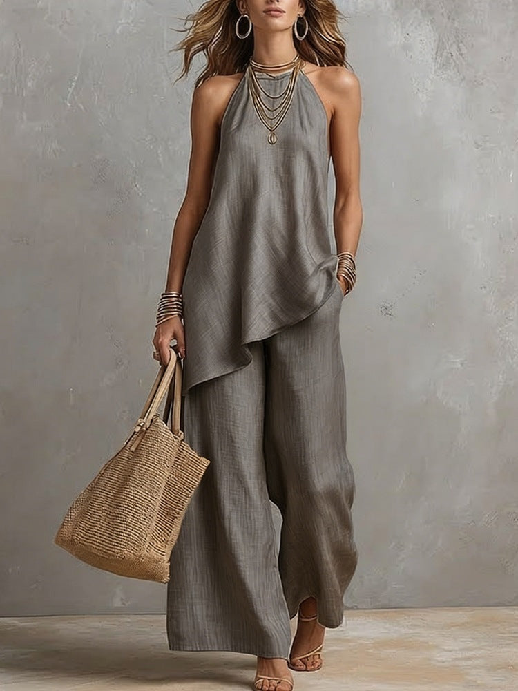 Sleeveless Suits Casual Crew Neck Vest And Long Pants Set Two Piece Lounge Outfit For Women - Opxy Luxe