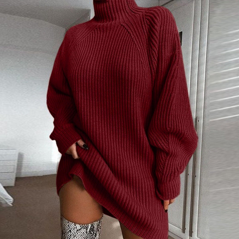 Solid Turtleneck Long Sweater Winter Warm Women Sweater Dress - Opxy Luxe