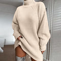 Solid Turtleneck Long Sweater Winter Warm Women Sweater Dress - Opxy Luxe
