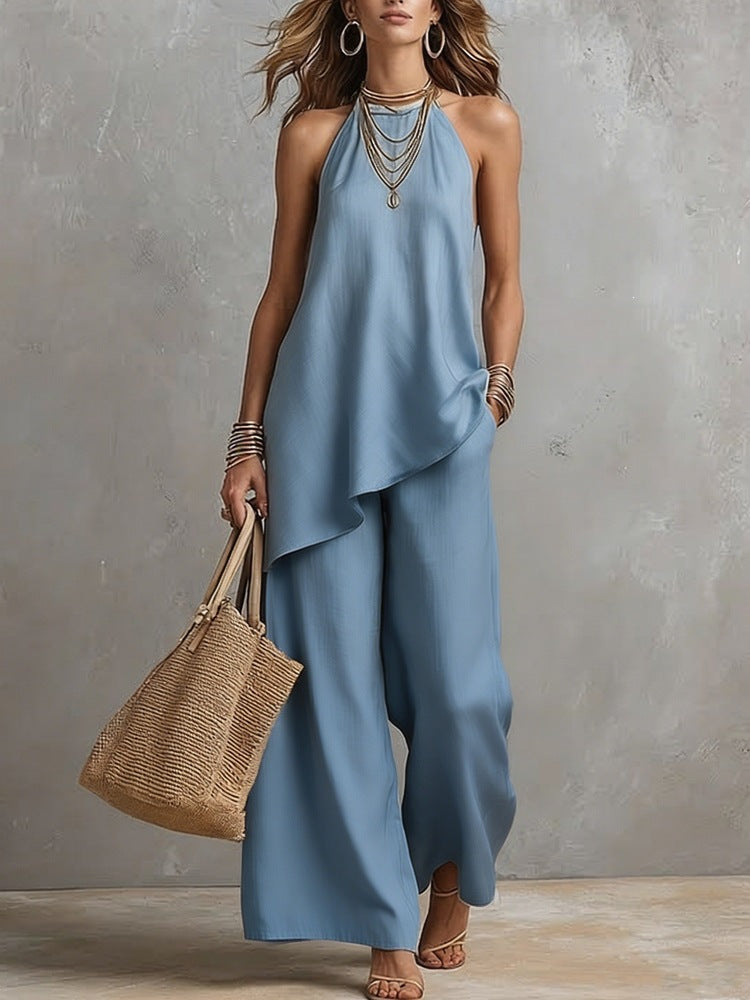 Sleeveless Suits Casual Crew Neck Vest And Long Pants Set Two Piece Lounge Outfit For Women - Opxy Luxe