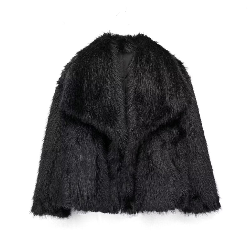Winter Plush Coat Fashion Warm Thicken Fluffy Lapel Jacket Outwear Casual Long Sleeve Tops Womens Clothing - Opxy Luxe