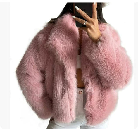 Winter Plush Coat Fashion Warm Thicken Fluffy Lapel Jacket Outwear Casual Long Sleeve Tops Womens Clothing - Opxy Luxe