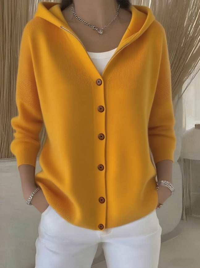 Ins Button Hooded Sweater Fashion Autumn And Winter Knitted Cardigan Casual Commuter Long Sleeve Top Women's Clothing - Opxy Luxe