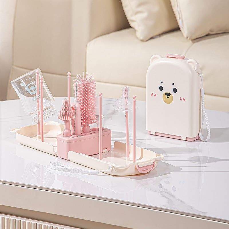 Travel Baby Bottle Brush Set - Newborn Safe Silicone Cleaning Brushes With Storage Box For Bottles, Nipples & Accessories - Opxy Luxe