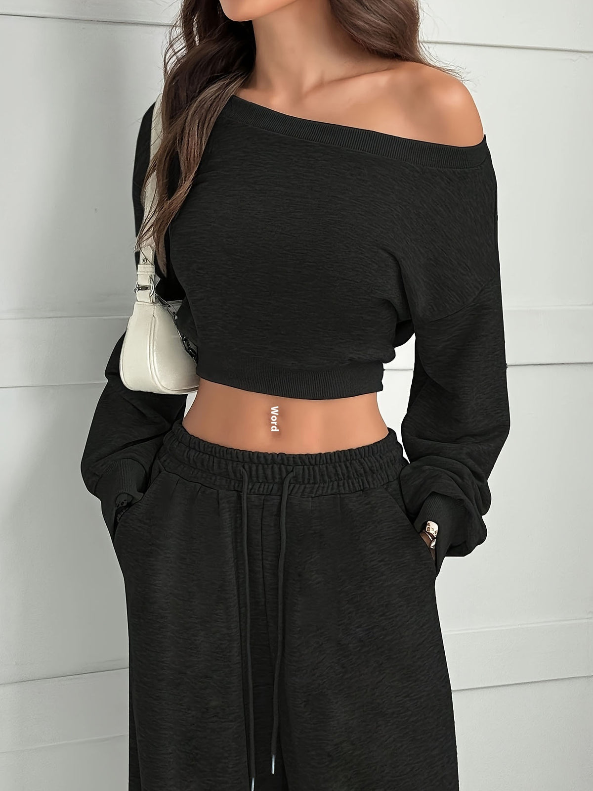 Casual 2-piece Set One-shoulder Long-sleeved Sweatshirt Women's Suit Autumn New Fashion Elastic Waist Tie Loose Sports Trousers - Opxy Luxe