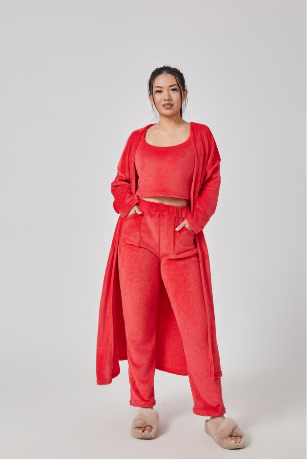Cozy Pajama Set, 3 Piece Lounge Set, Cute Loungewear, Warm Suit Sets, Matching Set, Lounge Set, 3 Piece Pant Sets, Women Winter Dress - Opxy Luxe