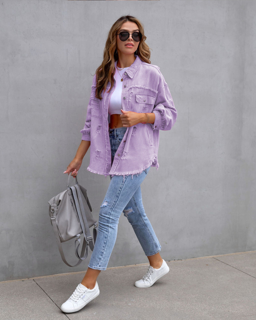 Fashion Ripped Shirt Jacket Female Autumn And Spring Casual Tops Womens Clothing - Opxy Luxe