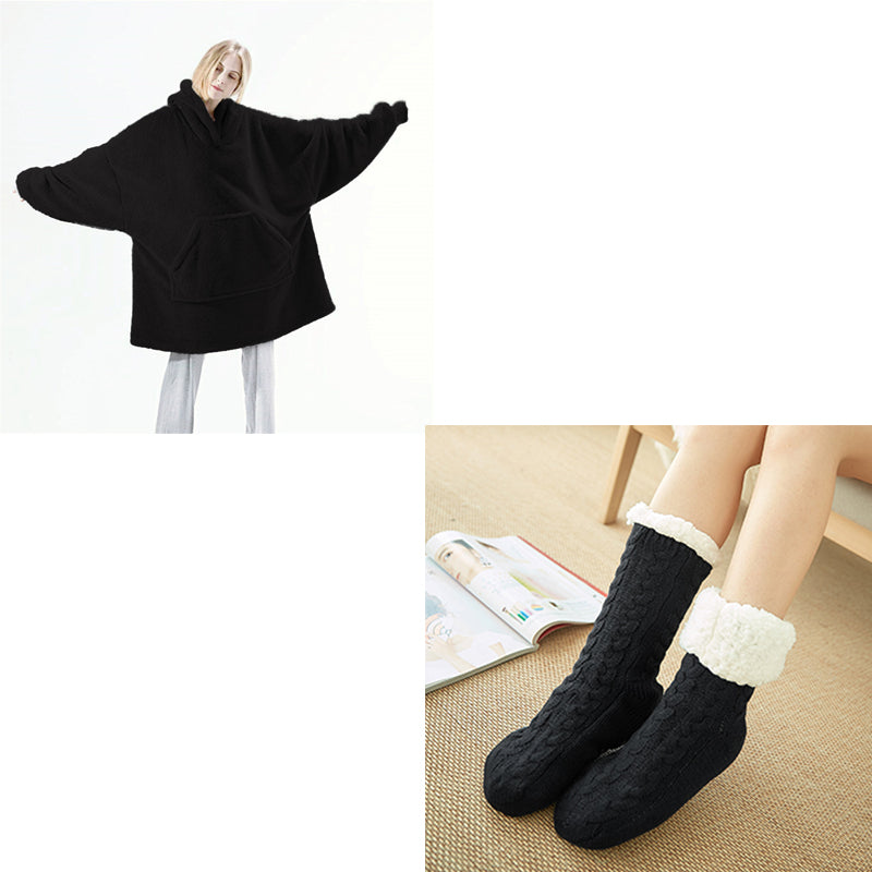 Hoodie Sweatshirt With Big Pocket Tops Sweater Comfortable Loose Double-Sided Fleece Thicker Wearable Blanket - Opxy Luxe
