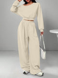 Casual 2-piece Set One-shoulder Long-sleeved Sweatshirt Women's Suit Autumn New Fashion Elastic Waist Tie Loose Sports Trousers - Opxy Luxe