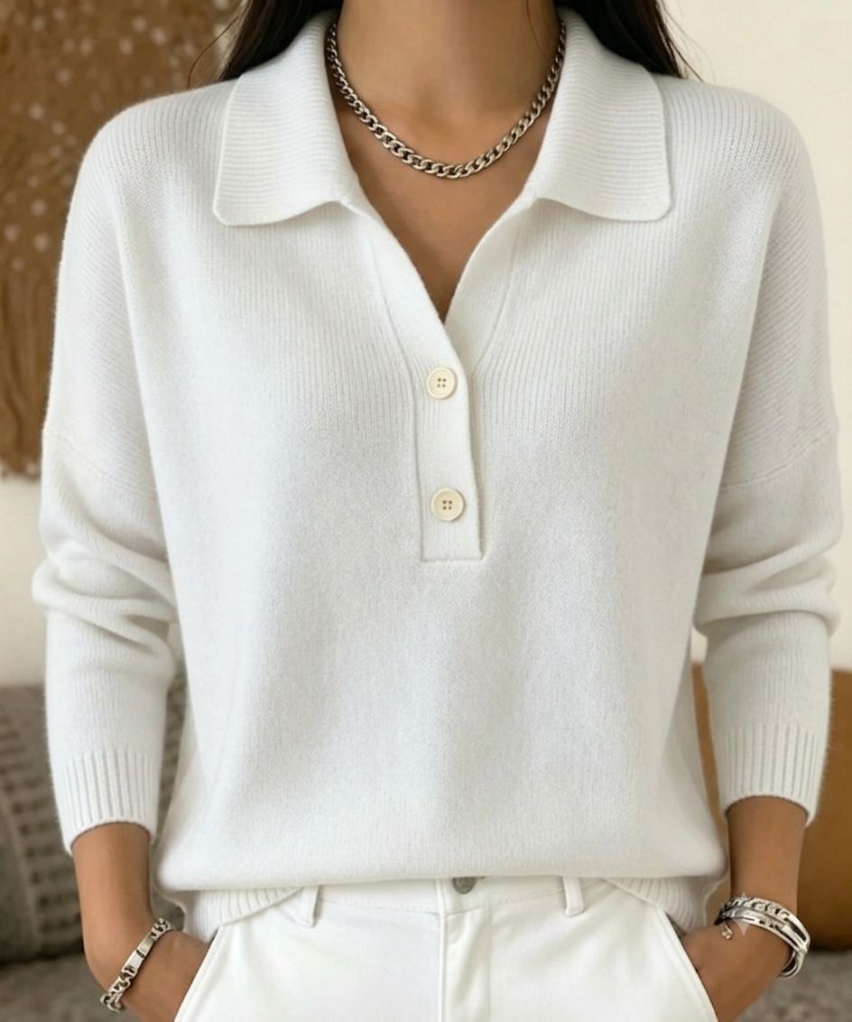 Women 's Polo Collar Knit Sweater Half Button V Neck Solid Color Loose Long Sleeve Elegant Trendy Casual Fall Winter Knit Top - Opxy Luxe
