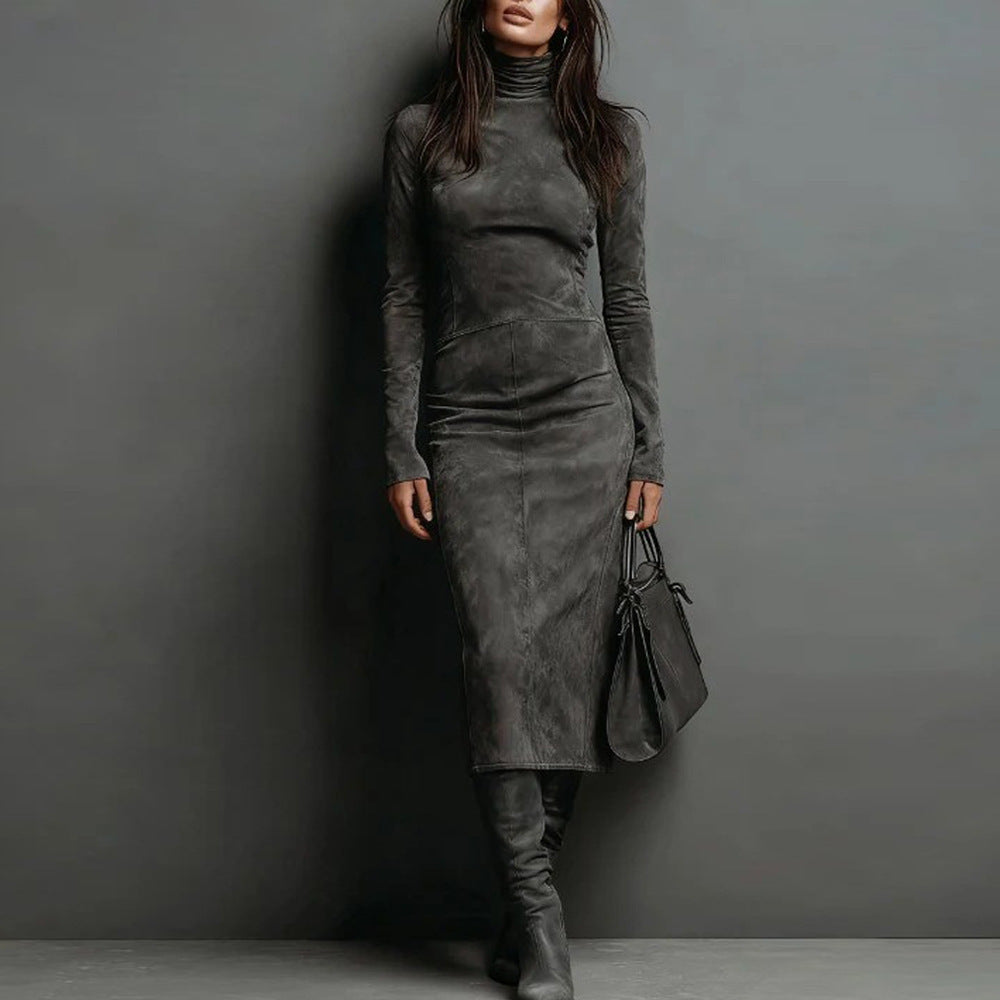 Turtleneck Long-sleeved Dress Fashion Sexy Slim-fitting Bodycon Long Dresses Women's Clothing - Opxy Luxe