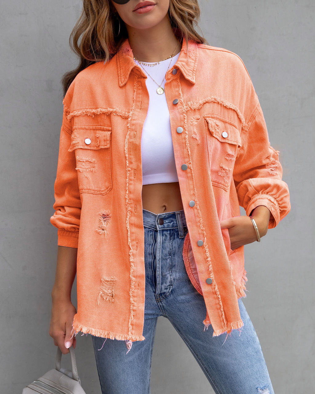 Fashion Ripped Shirt Jacket Female Autumn And Spring Casual Tops Womens Clothing - Opxy Luxe