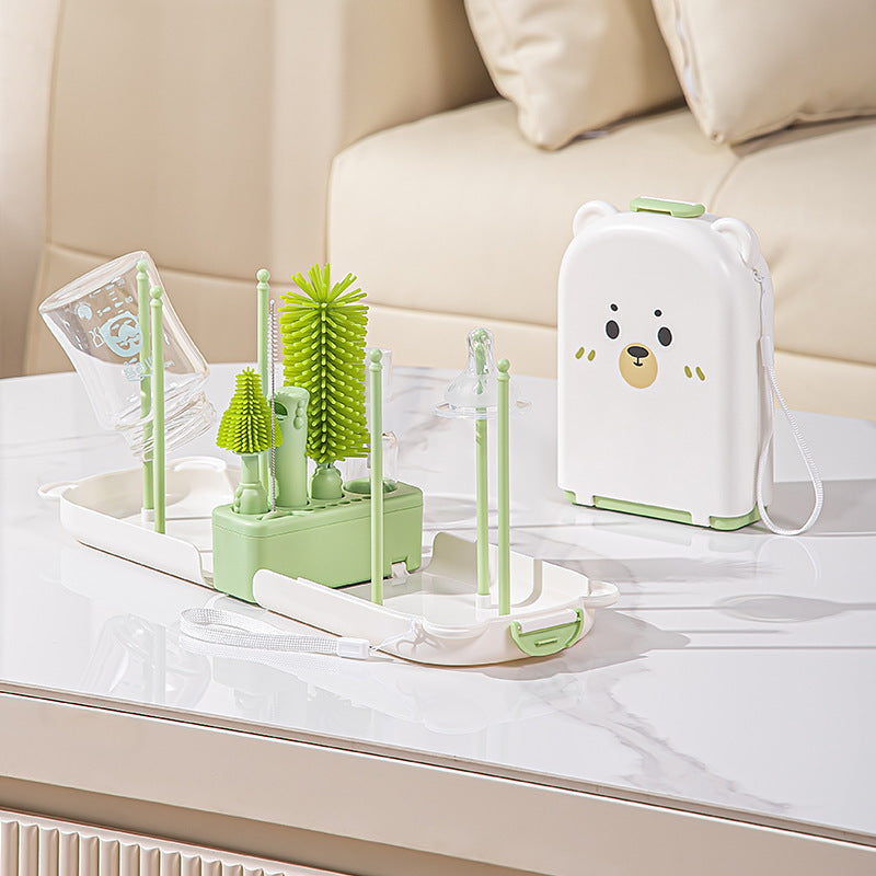 Travel Baby Bottle Brush Set - Newborn Safe Silicone Cleaning Brushes With Storage Box For Bottles, Nipples & Accessories - Opxy Luxe