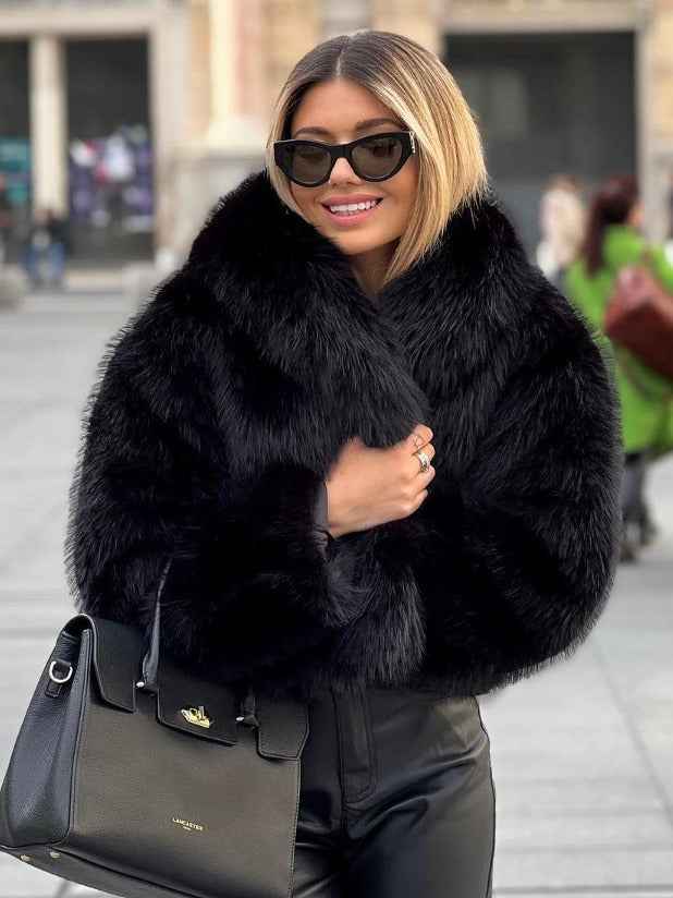 Winter Plush Coat Fashion Warm Thicken Fluffy Lapel Jacket Outwear Casual Long Sleeve Tops Womens Clothing