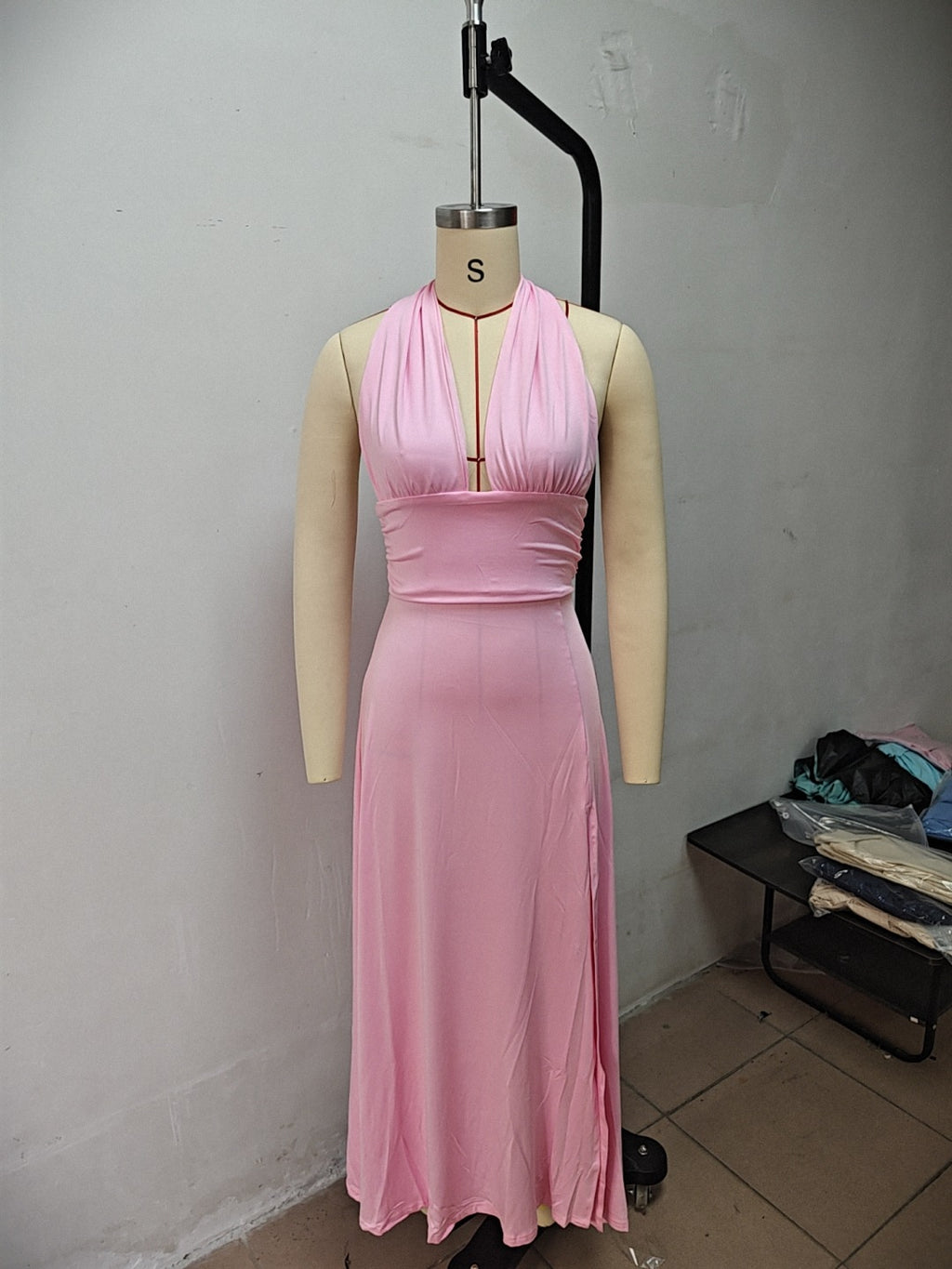 Sexy Halterneck V-neck Slit Dress Summer Backless Strappy Skirt Fashion Temperament Clothing Women - Opxy Luxe