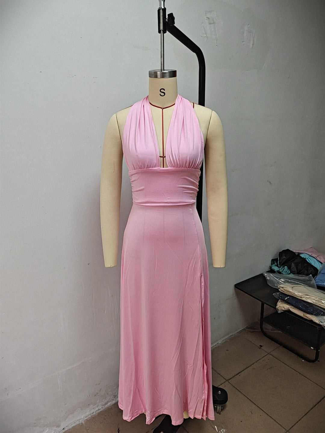 Sexy Halterneck V-neck Slit Dress Summer Backless Strappy Skirt Fashion Temperament Clothing Women - Opxy Luxe