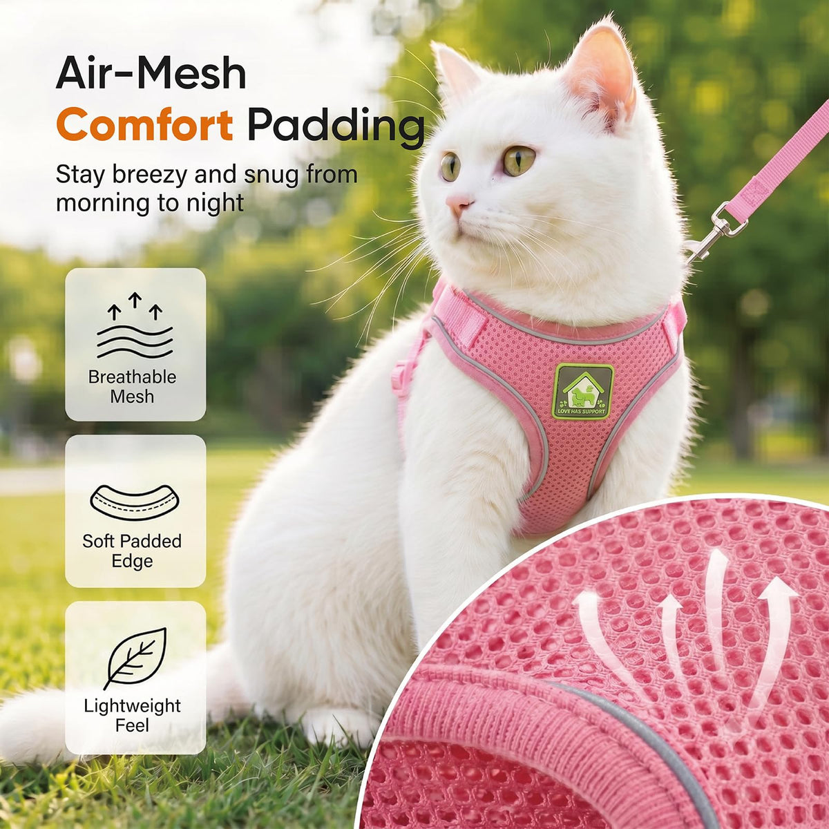 Cat Harness And Leash, Escape Proof Adjustable Vest Harness For Cats, Breathable Reflective Strip Soft Walking Vest For Small Medium Large Cats - Opxy Luxe