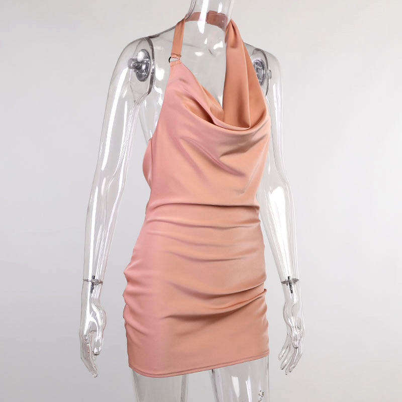 Satin Party Dress V Neck Backless Mini Sleeveless Summer Party Dress - Opxy Luxe