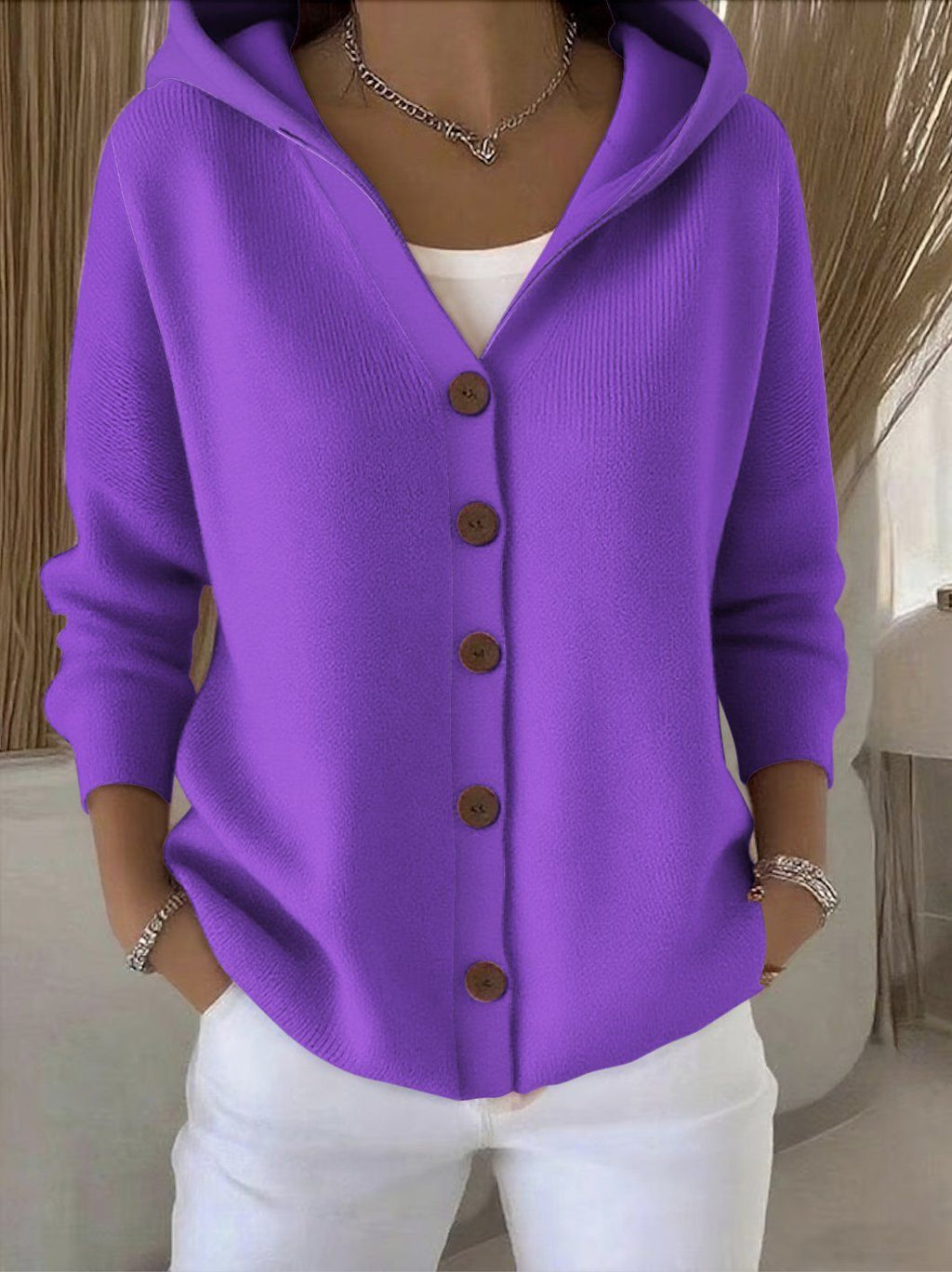 Ins Button Hooded Sweater Fashion Autumn And Winter Knitted Cardigan Casual Commuter Long Sleeve Top Women's Clothing - Opxy Luxe
