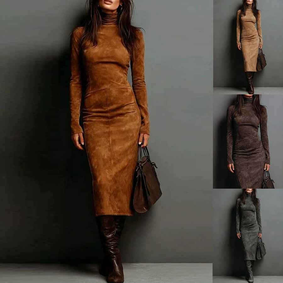 Turtleneck Long-sleeved Dress Fashion Sexy Slim-fitting Bodycon Long Dresses Women's Clothing