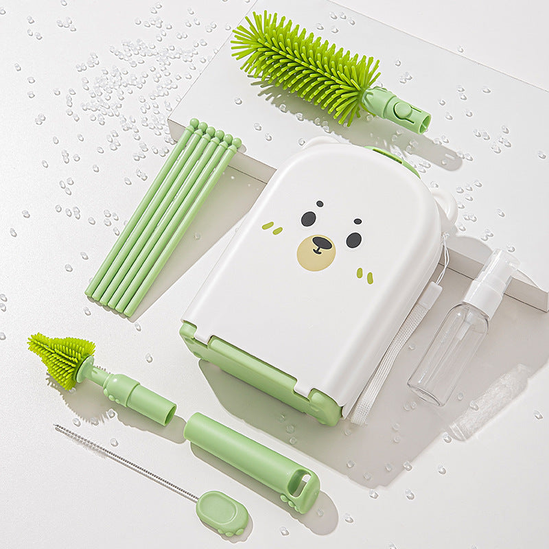 Travel Baby Bottle Brush Set - Newborn Safe Silicone Cleaning Brushes With Storage Box For Bottles, Nipples & Accessories - Opxy Luxe