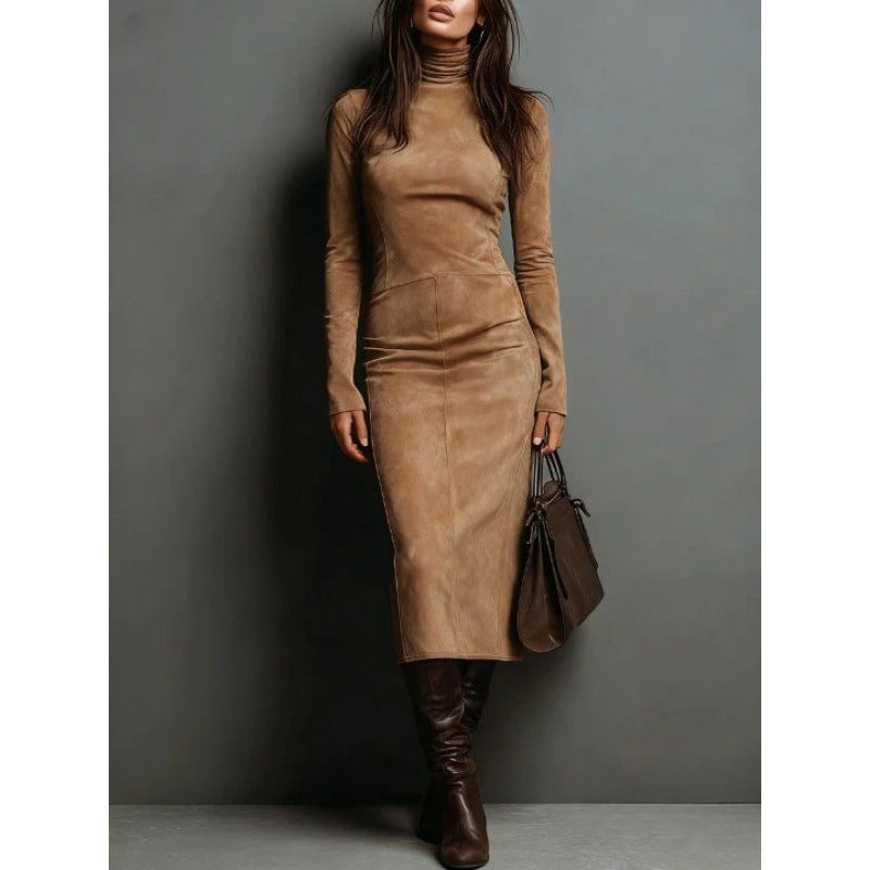Turtleneck Long-sleeved Dress Fashion Sexy Slim-fitting Bodycon Long Dresses Women's Clothing - Opxy Luxe