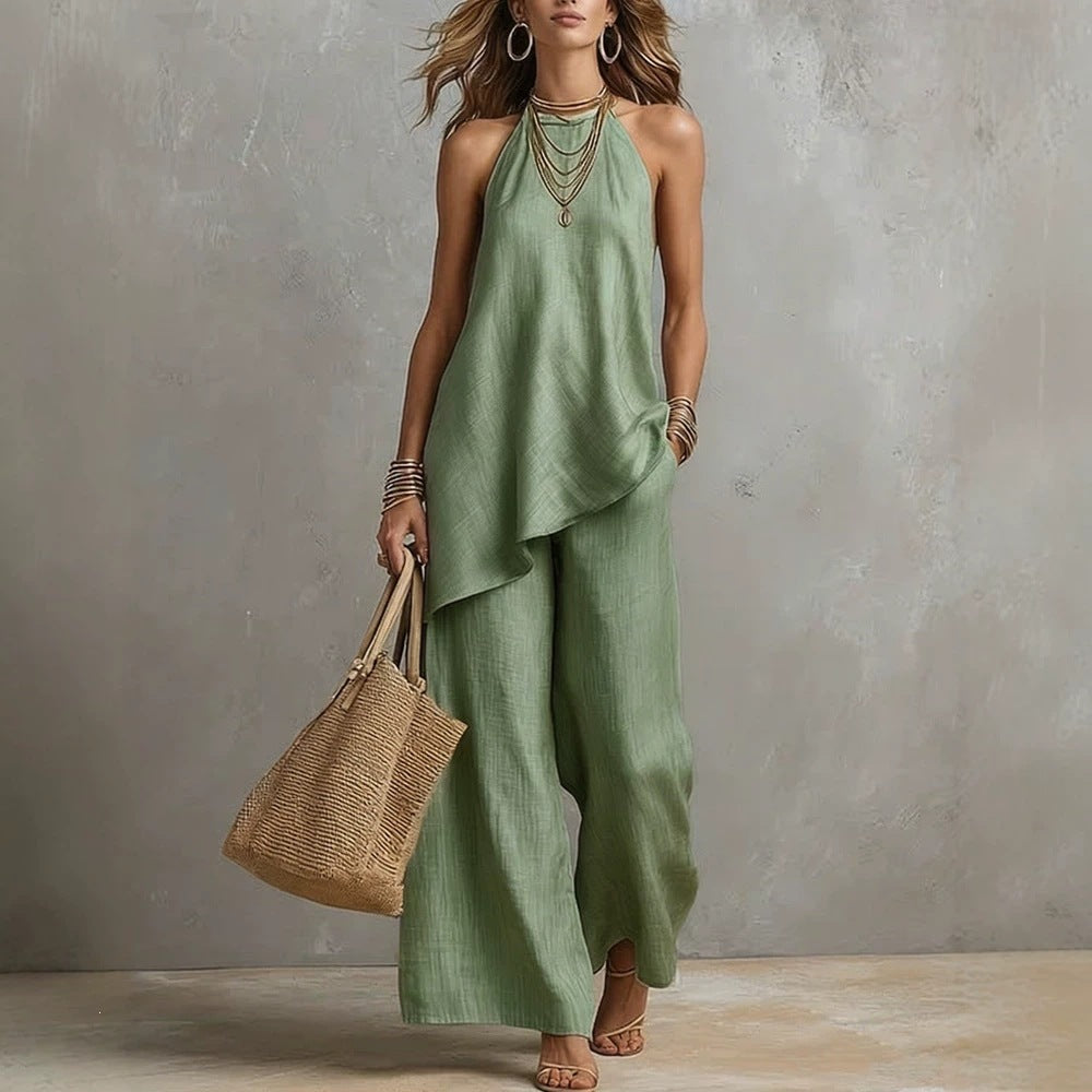 Sleeveless Suits Casual Crew Neck Vest And Long Pants Set Two Piece Lounge Outfit For Women - Opxy Luxe