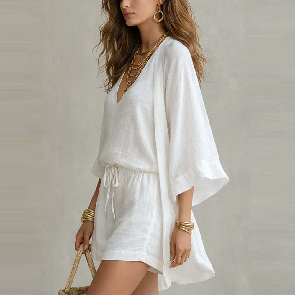 3pcs Suits Mid-length Cardigan Sleeveless Vest And Shorts Set Women's Casual Three-piece Outfit For Daily Wear - Opxy Luxe