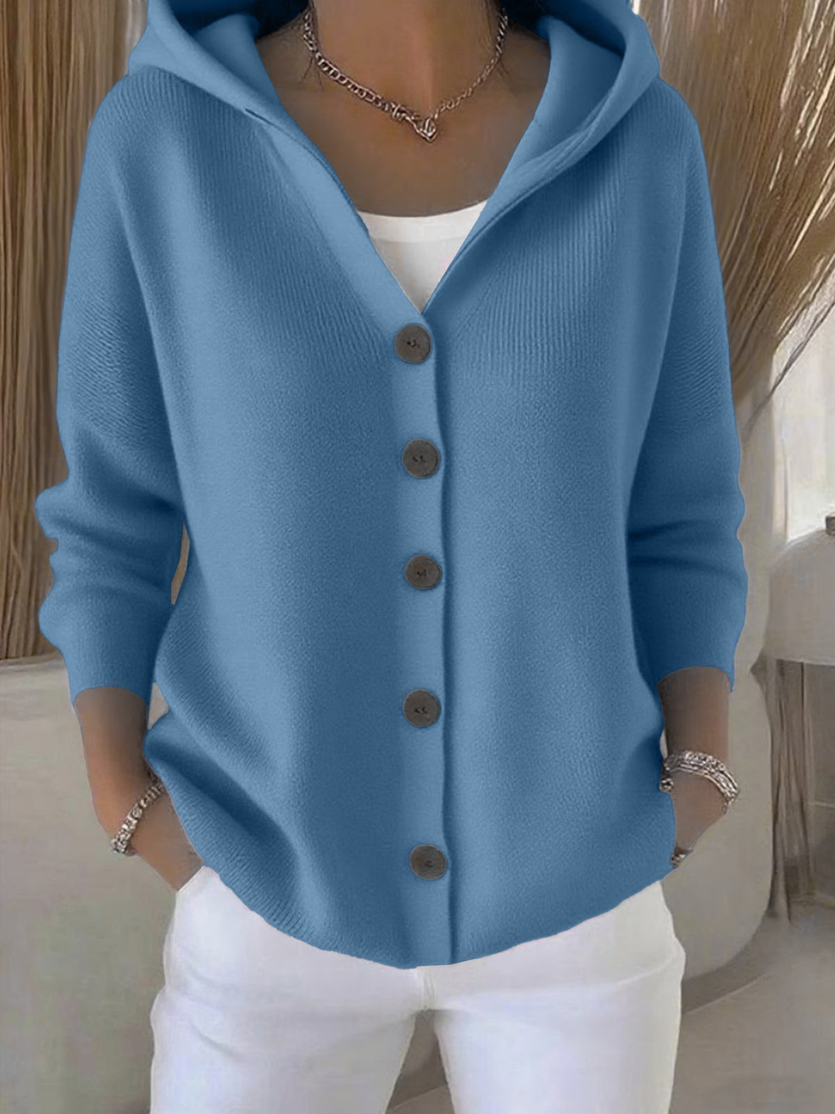 Ins Button Hooded Sweater Fashion Autumn And Winter Knitted Cardigan Casual Commuter Long Sleeve Top Women's Clothing - Opxy Luxe