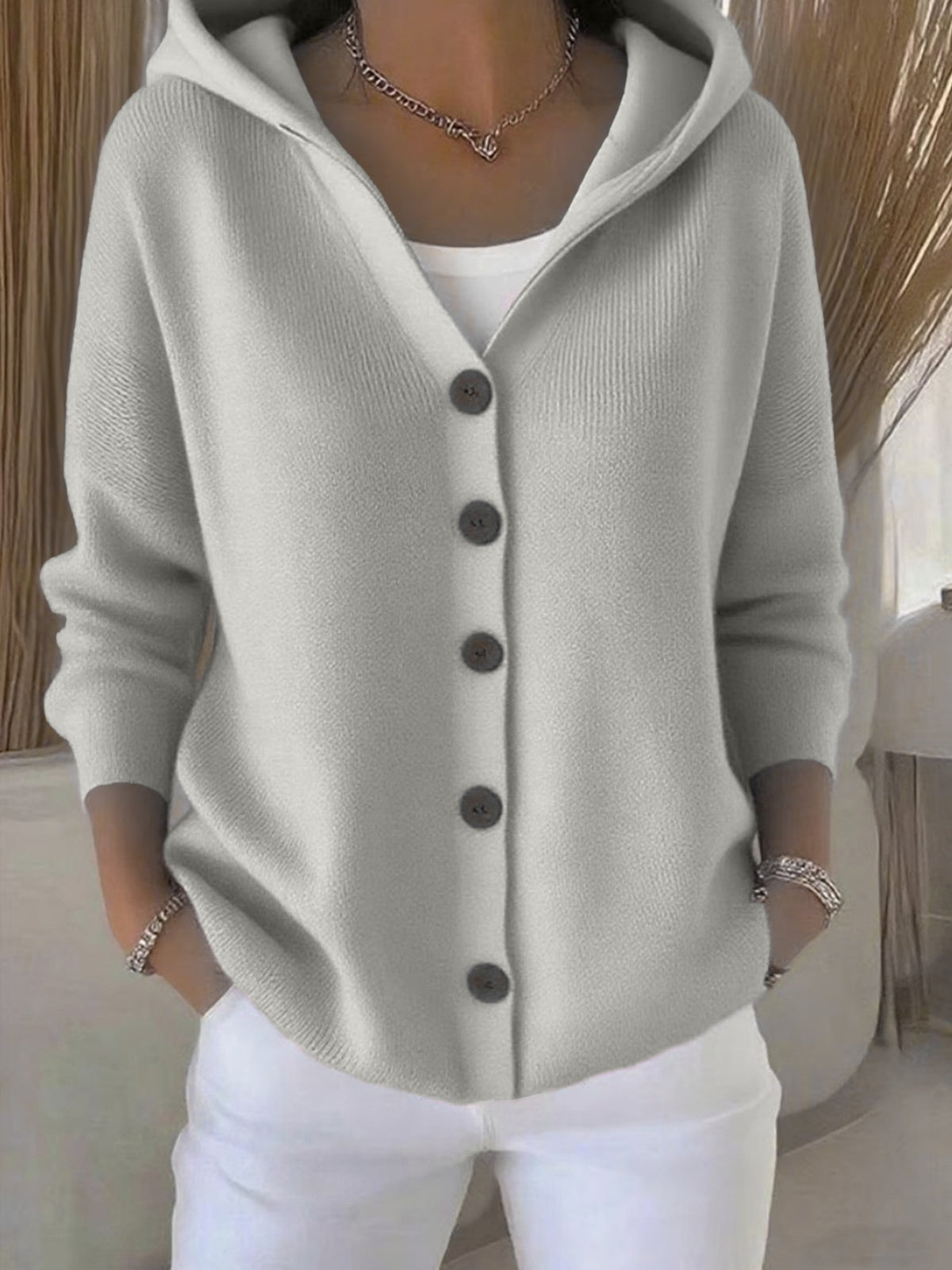 Ins Button Hooded Sweater Fashion Autumn And Winter Knitted Cardigan Casual Commuter Long Sleeve Top Women's Clothing - Opxy Luxe