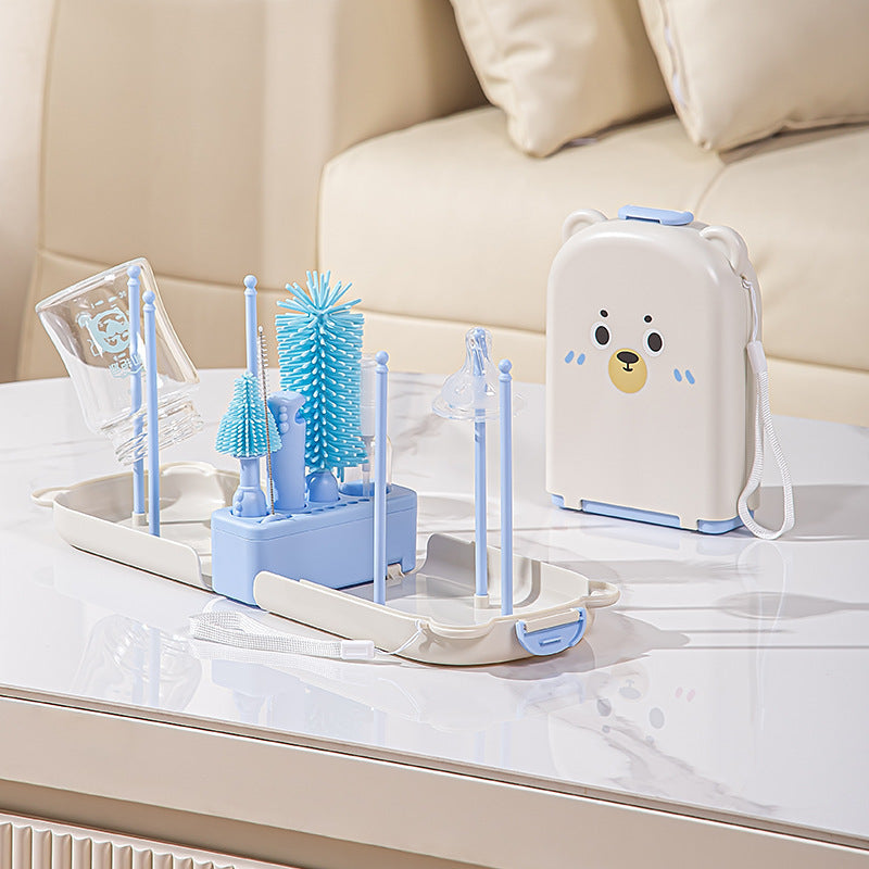 Travel Baby Bottle Brush Set - Newborn Safe Silicone Cleaning Brushes With Storage Box For Bottles, Nipples & Accessories - Opxy Luxe