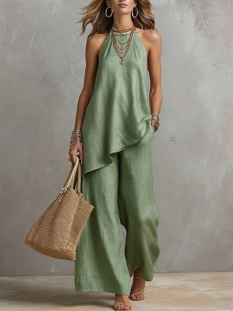 Sleeveless Suits Casual Crew Neck Vest And Long Pants Set Two Piece Lounge Outfit For Women - Opxy Luxe