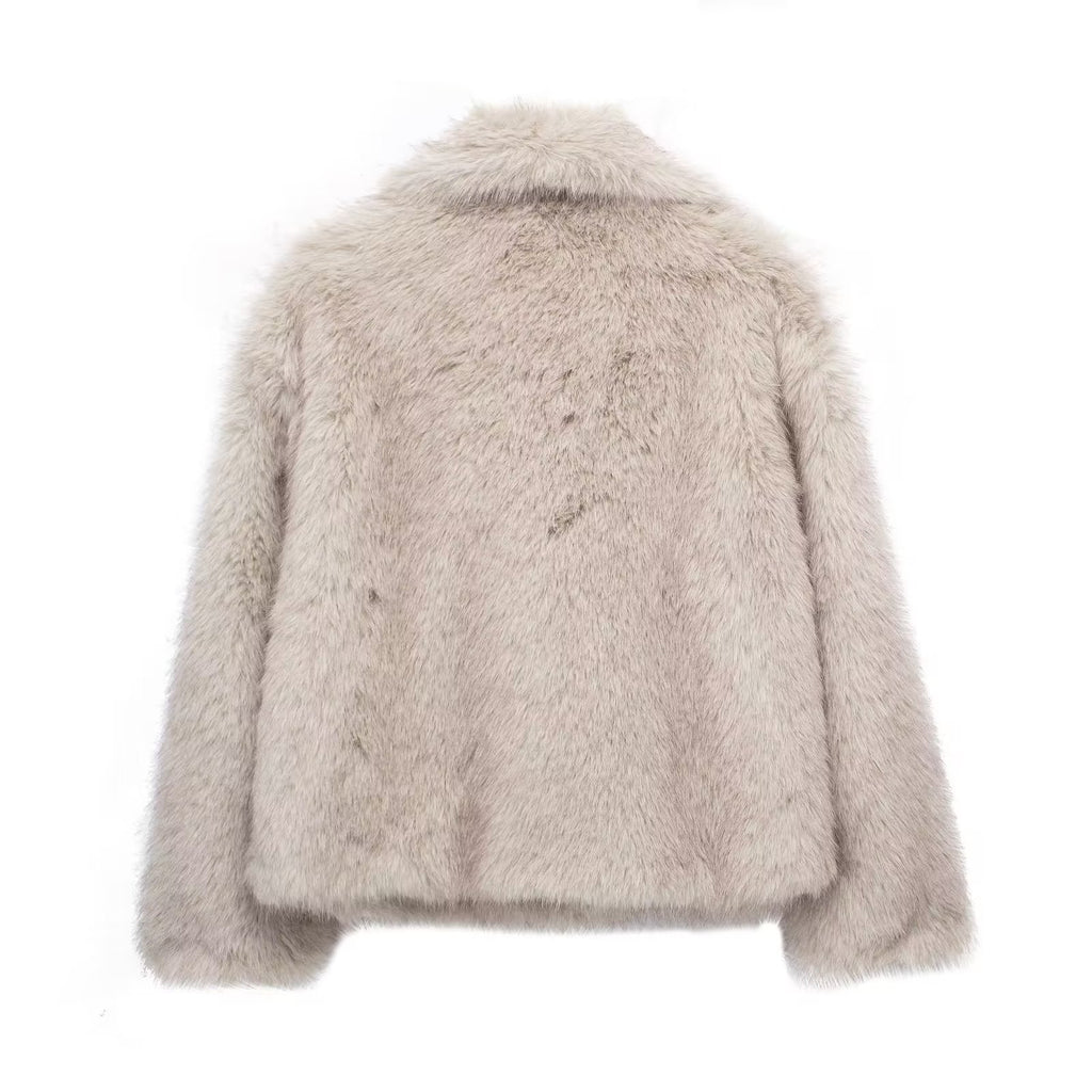 Winter Plush Coat Fashion Warm Thicken Fluffy Lapel Jacket Outwear Casual Long Sleeve Tops Womens Clothing - Opxy Luxe