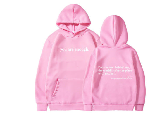 Dear Person Behind Me,the World Is A Better Place,with You In It,love,the Person In Front Of You,Women's Plush Letter Printed Kangaroo Pocket Drawstring Printed Hoodie Unisex Trendy Hoodies - Opxy Luxe
