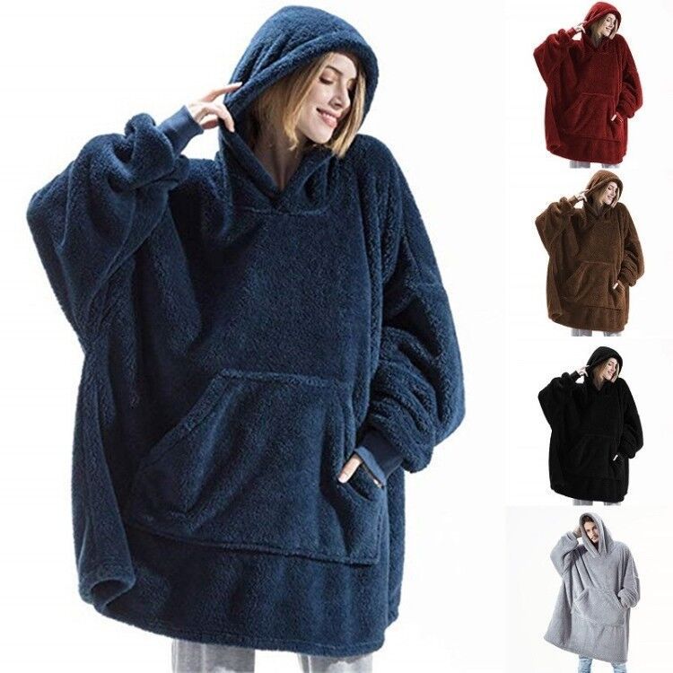 Hoodie Sweatshirt With Big Pocket Tops Sweater Comfortable Loose Double-Sided Fleece Thicker Wearable Blanket - Opxy Luxe