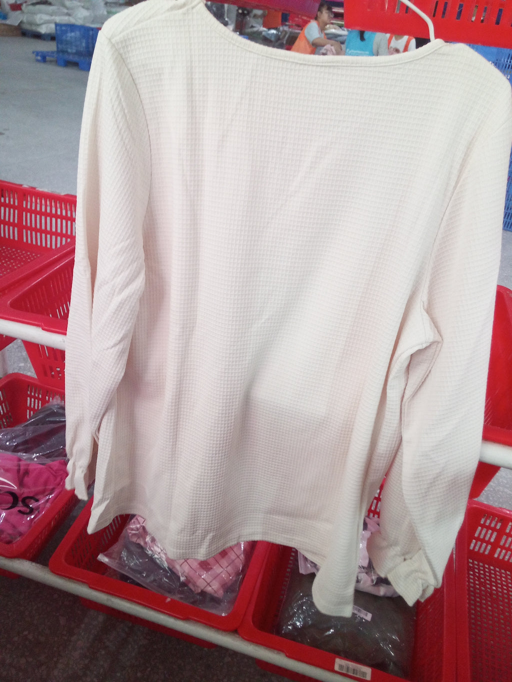 Casual Waffle V Neck Blouse Spring Autumn Women Wooden Button Ruffle Cuff Long Sleeve Loose Casual Tops - Opxy Luxe
