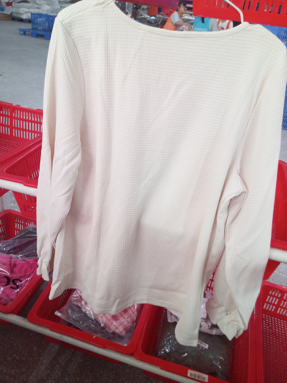 Casual Waffle V Neck Blouse Spring Autumn Women Wooden Button Ruffle Cuff Long Sleeve Loose Casual Tops - Opxy Luxe