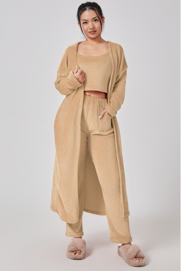 Cozy Pajama Set, 3 Piece Lounge Set, Cute Loungewear, Warm Suit Sets, Matching Set, Lounge Set, 3 Piece Pant Sets, Women Winter Dress - Opxy Luxe